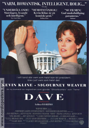 Dave 1993 poster Kevin Kline Sigourney Weaver Ivan Reitman Politik