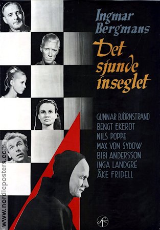 Det sjunde inseglet 1957 poster Max von Sydow Gunnar Björnstrand Nils Poppe Bengt Ekerot Bibi Andersson Inga Gill Gunnel Lindblom Ingmar Bergman Affischkonstnär: Gösta Åberg