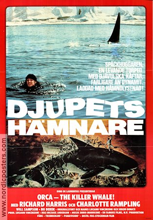 Djupets hämnare 1977 poster Richard Harris Charlotte Rampling Michael Anderson Affischkonstnär: John Berkey Fiskar och hajar