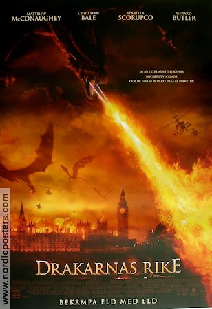 Drakarnas rike 2002 poster Matthew McConaughey Christian Bale Dinosaurier och drakar