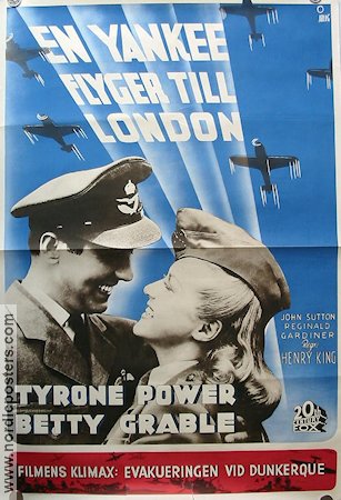 En yankee flyger till London 1942 poster Tyrone Power Betty Grable Flyg