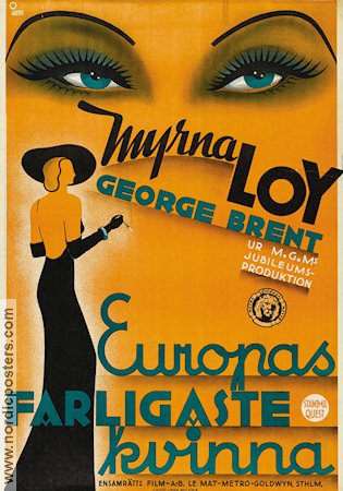 Europas farligaste kvinna 1935 poster Myrna Loy George Brent Art Deco