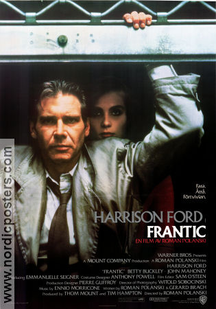 Frantic 1988 poster Harrison Ford Betty Buckley Emmanuelle Seigner Roman Polanski