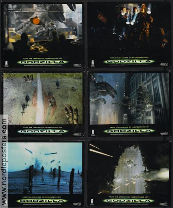 Godzilla 1998 lobbykort Matthew Broderick Jean Reno Roland Emmerich Dinosaurier och drakar