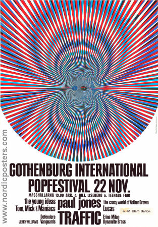 Gothenburg International Popfestival 1967 affisch Traffic Paul Jones The Young Ideas Tom Mick and the Maniacs Jerry Williams Hitta mer: Concert poster
