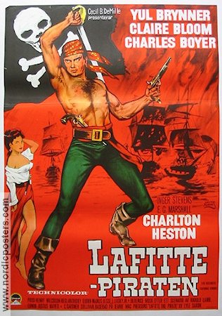 Lafitte piraten 1958 poster Yul Brynner Charlton Heston Äventyr matinée