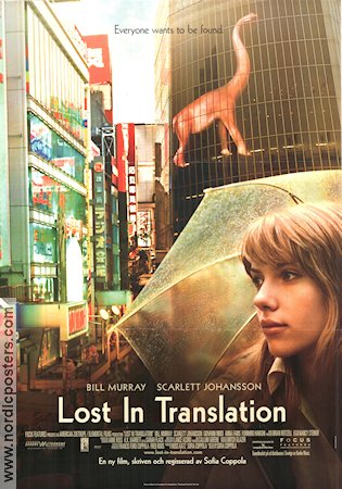Lost in Translation 2003 poster Scarlett Johansson Bill Murray Giovanni Ribisi Sofia Coppola Asien Resor Dinosaurier och drakar