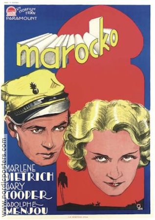 Marocko 1931 poster Marlene Dietrich Gary Cooper Adolphe Menjou