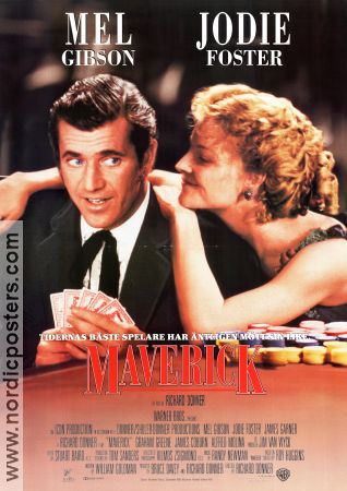 Maverick 1994 poster Mel Gibson Jodie Foster James Garner Richard Donner Gambling