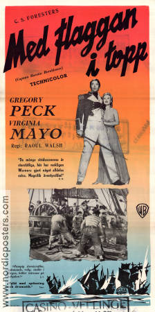 Med flaggan i topp 1951 poster Gregory Peck Virginia Mayo Robert Beatty Raoul Walsh Skepp och båtar