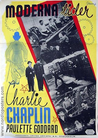 Moderna tider 1936 poster Paulette Goddard Henry Bergman Charlie Chaplin Eric Rohman art