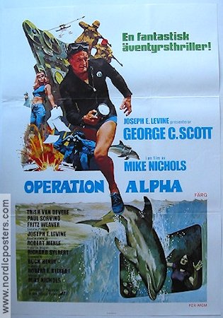 Operation Alpha 1974 poster George C Scott Mike Nichols Dykning Fiskar och hajar