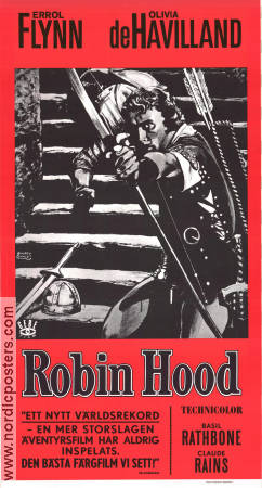 Robin Hood 1938 poster Errol Flynn Olivia de Havilland Basil Rathbone Claude Rains Michael Curtiz Äventyr matinée
