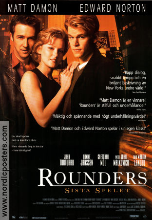 Rounders 1998 poster Matt Damon Edward Norton Gretchen Mol Famke Janssen John Dahl Gambling