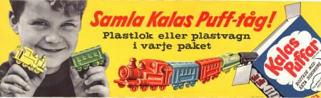 Samla Kalaspuff-tåg Kelloggs 1958 affisch Mat och dryck