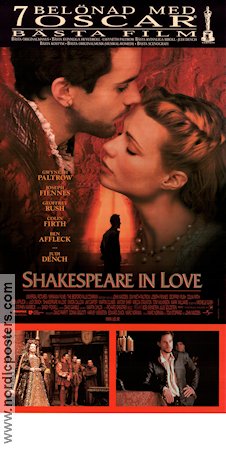 Shakespeare in Love 1998 poster Gwyneth Paltrow Joseph Fiennes Judi Dench John Madden Text: William Shakespeare