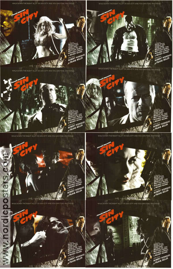 Sin City 2005 lobbykort Frank Miller Mickey Rourke Bruce Willis Jessica Alba Robert Rodriguez Från serier