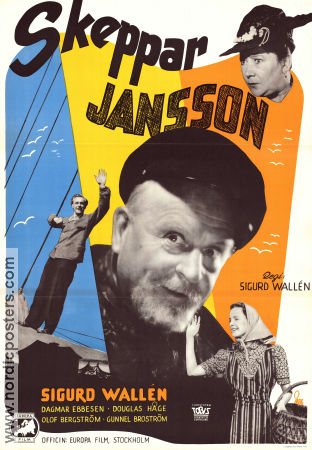 Skeppar Jansson 1945 poster Douglas Håge Artur Rolén Dagmar Ebbesen Sigurd Wallén Skärgård