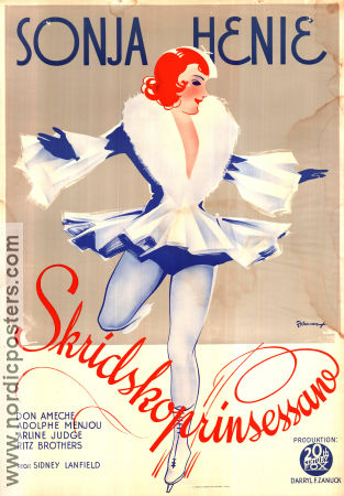 Skridskoprinsessan 1936 poster Sonja Henie Adolphe Menjou Sidney Lanfield Vintersport Eric Rohman art