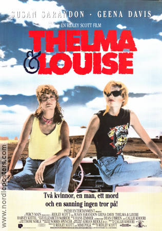 Thelma och Louise 1991 poster Susan Sarandon Geena Davis Brad Pitt Harvey Keitel Ridley Scott Berg Bilar och racing Kultfilmer Damer