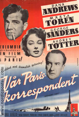 Vår Paris-korrespondent 1952 poster Dana Andrews Märta Torén George Sanders Robert Parrish