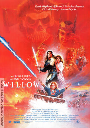 Willow 1988 poster Val Kilmer Joanne Whalley Warwick Davis Ron Howard Text: George Lucas