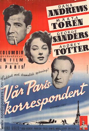 V�r Paris-korrespondent (1953) Poster 70x100cm Dana Andrews/M�rta Tor�n/George Sanders