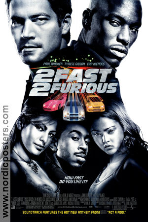 2 Fast 2 Furious 2003 poster Paul Walker Tyrese Gibson Eva Mendes John Singleton Bilar och racing