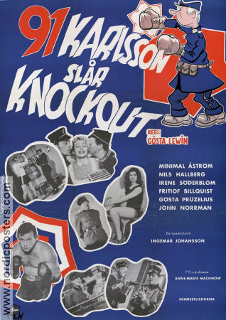 91 Karlsson slår Knockout 1957 poster Nils Hallberg Minimal Åström Irene Söderblom Ingemar Johansson Gösta Lewin Boxning Från serier