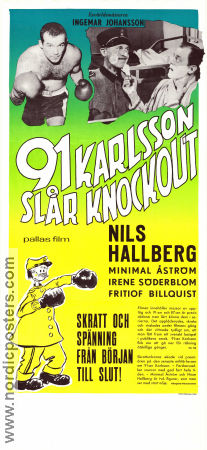 91 Karlsson slår Knockout 1957 poster Nils Hallberg Minimal Åström Irene Söderblom Ingemar Johansson Gösta Lewin Boxning Från serier