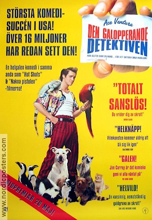 Ace Ventura: Pet Detective 1994 poster Jim Carrey Courteney Cox Sean Young Tone Loc Dan Marino Tom Shadyac Hundar