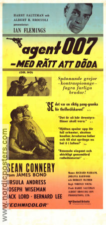 Agent 007 med rätt att döda 1963 poster Sean Connery Ursula Andress Terence Young Text: Ian Fleming