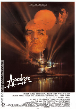 Apocalypse Now 1979 poster Marlon Brando Robert Duvall Martin Sheen Laurence Fishburne Dennis Hopper Harrison Ford Francis Ford Coppola Affischkonstnär: Bob Peak Krig