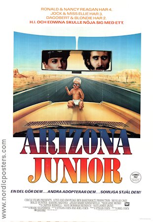 Arizona junior 1987 poster Nicolas Cage Holly Hunter Trey Wilson Joel Ethan Coen Barn Bilar och racing