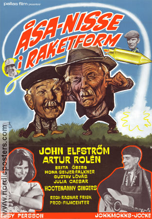 Åsa-Nisse i raketform 1966 poster John Elfström Artur Rolén Gustaf Lövås Brita Öberg Jokkmokks-Jocke Hootenanny Singers Gustaf Lövås Ragnar Frisk Affischkonstnär: Walter Bjorne Hitta mer: Åsa-Nisse Kultfilmer