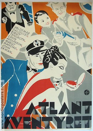 Atlantäventyret 1934 poster Birgit Tengroth Valdemar Dalquist Lorens Marmstedt Musik: Jules Sylvain Skepp och båtar