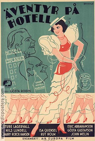 Äventyr på hotell 1934 poster Isa Quensel Sture Lagerwall Resor Eric Rohman art