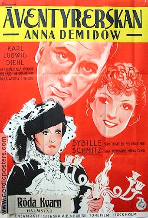 Äventyrerskan Anna Demidow 1936 poster Karl Ludwig Diehl Sybille Schmitz Eric Rohman art