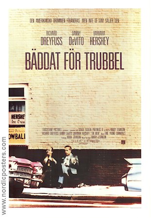 Bäddat för trubbel 1987 poster Richard Dreyfuss Danny de Vito Barbara Hershey Barry Levinson Bilar och racing