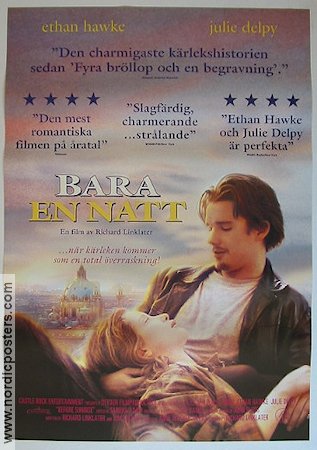 Bara en natt 1995 poster Ethan Hawke Julie Delpy Richard Linklater Romantik