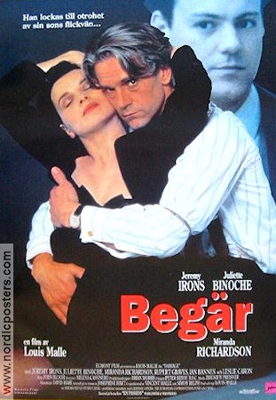 Begär 1992 poster Jeremy Irons Juliette Binoche Louis Malle