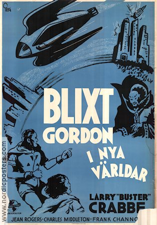 Blixt Gordon i nya världar 1938 poster Buster Crabbe Jean Rogers Rymdskepp Från serier