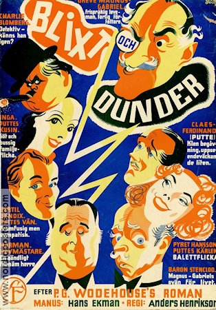 Blixt och dunder 1938 poster Olof Winnerstrand Nils Wahlbom Hasse Ekman Text: P G Woodehouse