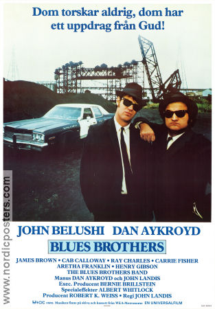 The Blues Brothers 1980 poster John Belushi Dan Aykroyd Cab Calloway Aretha Franklin Carrie Fischer Ray Charles John Landis Bilar och racing Glasögon Rock och pop Musikaler