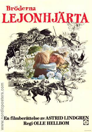Bröderna Lejonhjärta 1977 poster Lars Söderdahl Staffan Götestam Allan Edwall Olle Hellbom Text: Astrid Lindgren