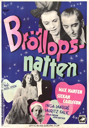 Bröllopsnatten 1945 poster Max Hansen Sickan Carlsson Inga Landgré Bodil Ipsen