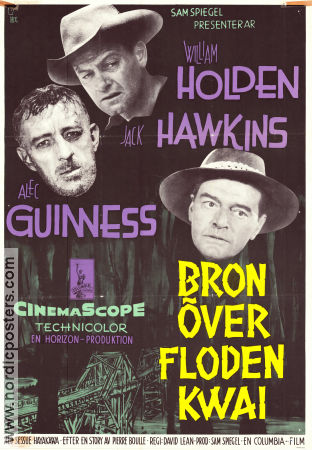 Bron över floden Kwai 1957 poster William Holden Alec Guinness Jack Hawkins David Lean Krig Broar