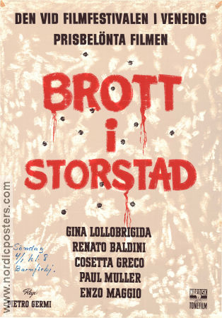 Brott i storstad 1951 poster Gina Lollobrigida Renato Baldini Cosetta Greco Pietro Germi