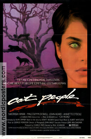 Cat People 1982 poster Nastassja Kinski Malcolm McDowell John Heard Paul Schrader Musik: David Bowie Katter