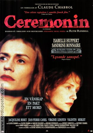 Ceremonin 1995 poster Isabelle Huppert Sandrine Bonnaire Jacqueline Bisset Claude Chabrol